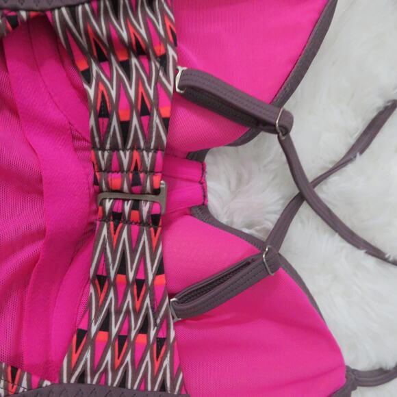 Athleta Womens Sz 34B 34C Pink Gray One Piece Swimsuit Criss Cross Back - Picture 5 of 8